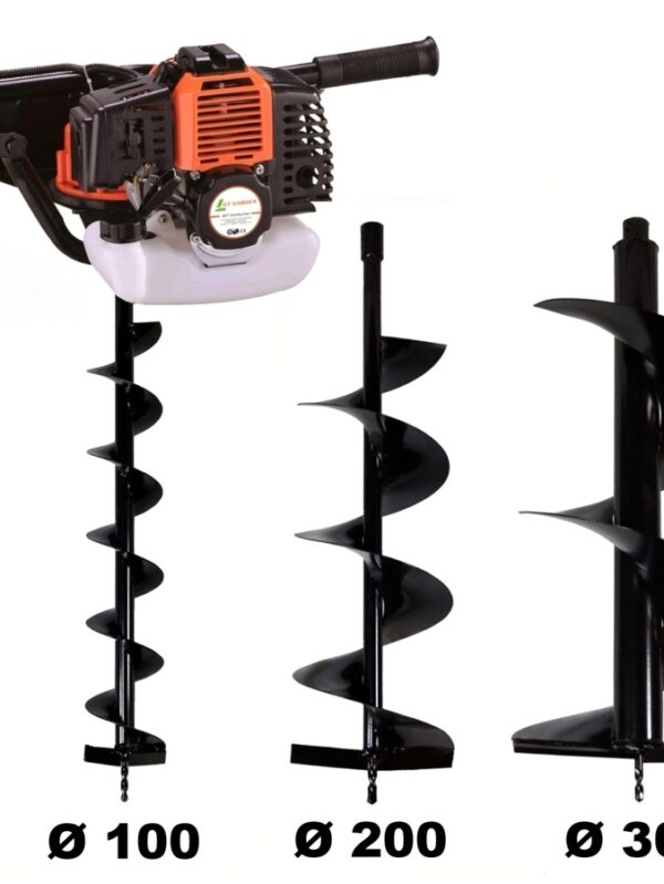 Tarière thermique 3 CV 52 cm3 + lot de 3 mèches (100, 200 et 300 mm)