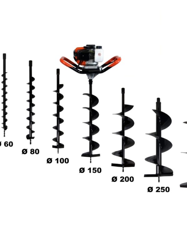 Tarière thermique 3 CV 52 cm3, + lot de 8 mèches (40, 60, 80, 100, 150, 200, 250 et 300 mm)